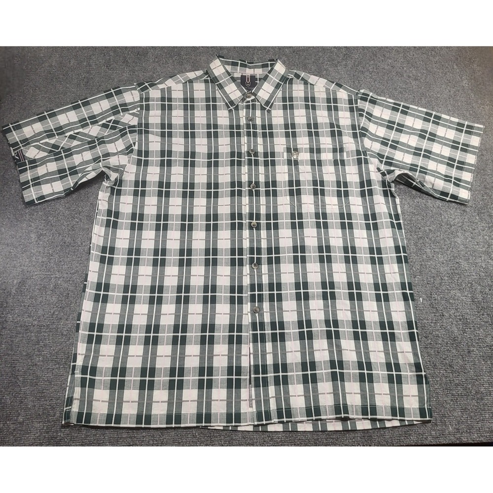 Phat Farm Navy Green Checkered Button-Up Dress Casual Shirt Men's Size X-Large